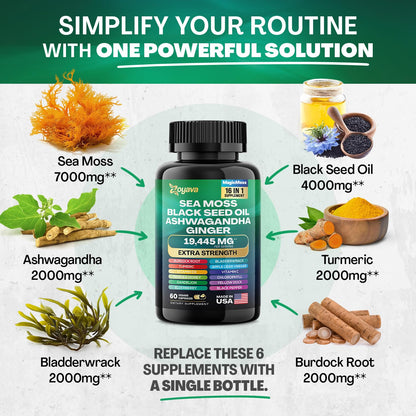 Zoyava Sea Moss 16-in-1 Blend 19,445 MG (60 Caps) and Colostrum 8-in-1 5,250 MG - Maple Wellness Supplements
