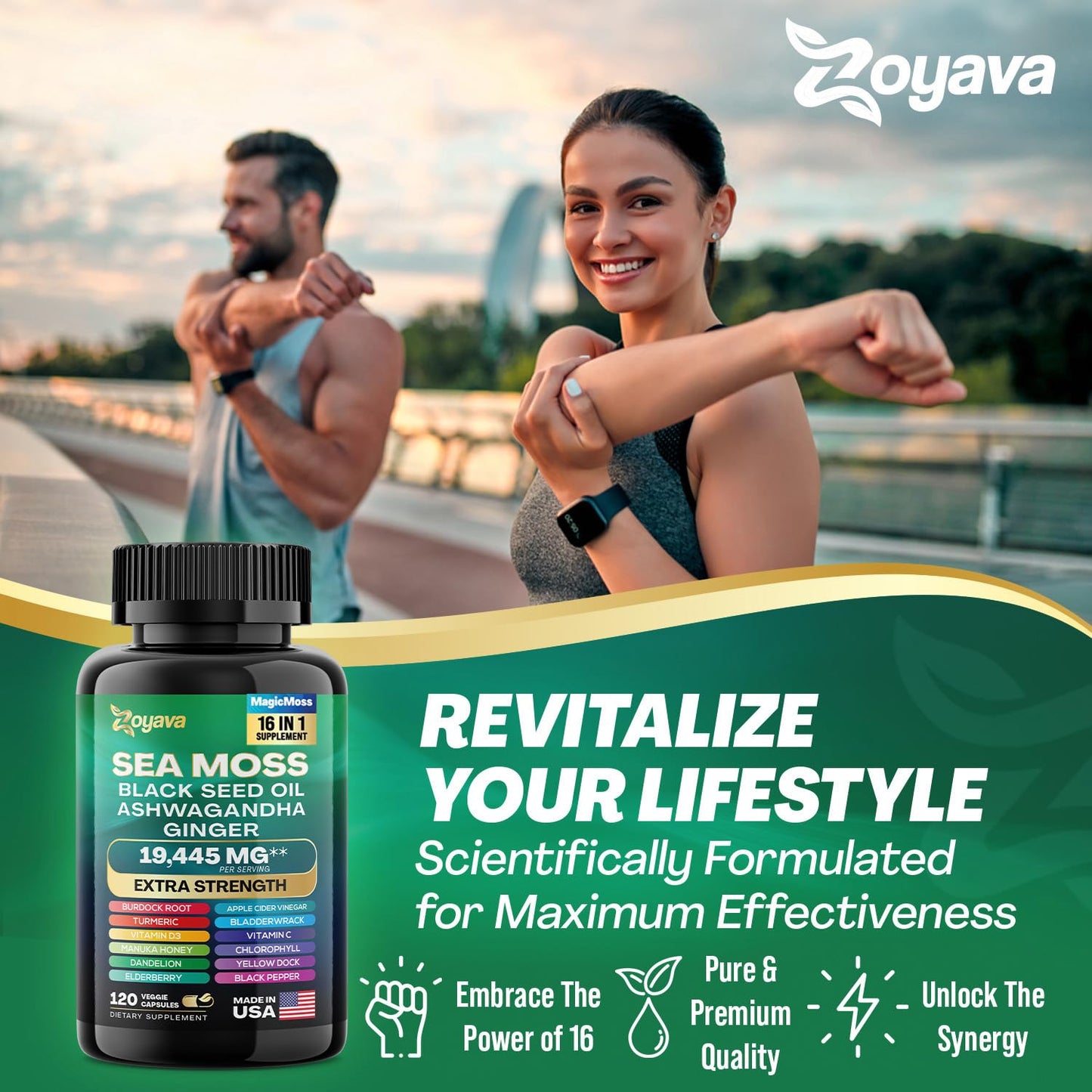 Zoyava Sea Moss 7000mg Black Seed Oil 4000mg Ashwagandha 2000mg Turmeric - Maple Wellness Supplements