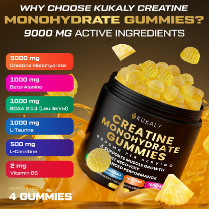 ZyterX Creatine Monohydrate Gummies for Men & Women, 9000MG Creatine Gummies Sugar Free with L-Taurine, BCAA 2:1, B12 B6 for Boost Strength, Focus & Endurance, - Maple Wellness Supplements